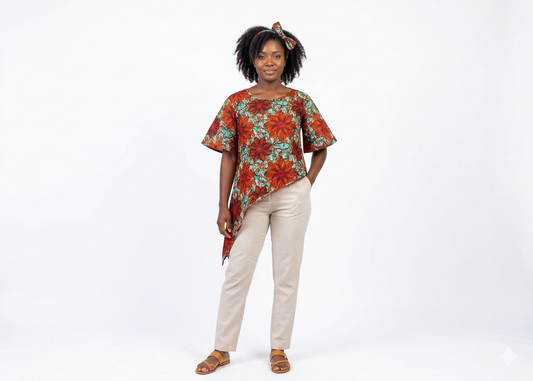 Camisa Dama Flores Chocolate-Fucsia-Turquesa (Etnia Negra)