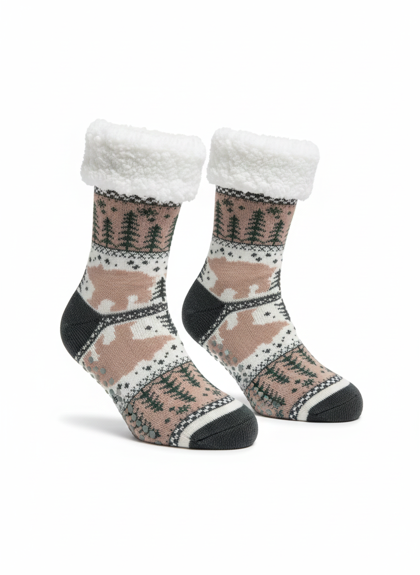 Plush Sherpa Lined Slipper Socks Beige