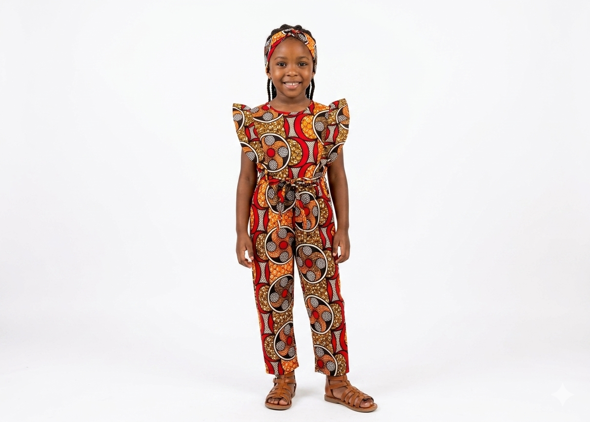 Jumpsuit Niña Rojo-Naranja-Chocolate (Etnia Negra)