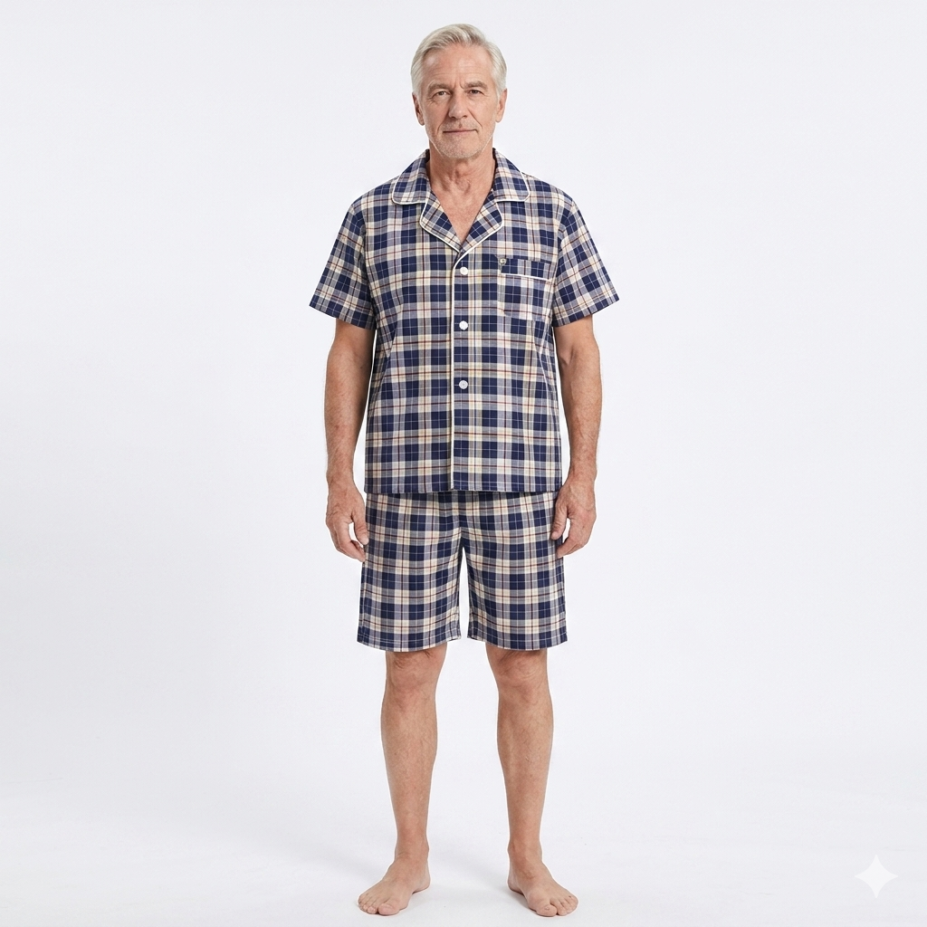 Men´s Pajama Short Sleeve w/ Long short Navy/Yellow Multicolor