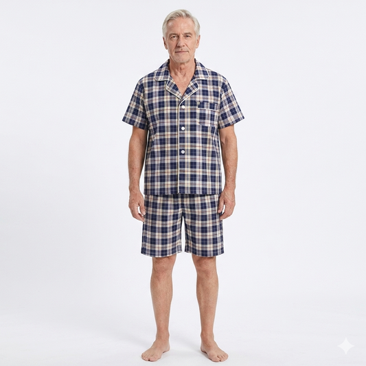 Men´s Pajama Short Sleeve w/ Long short Navy/Yellow Multicolor