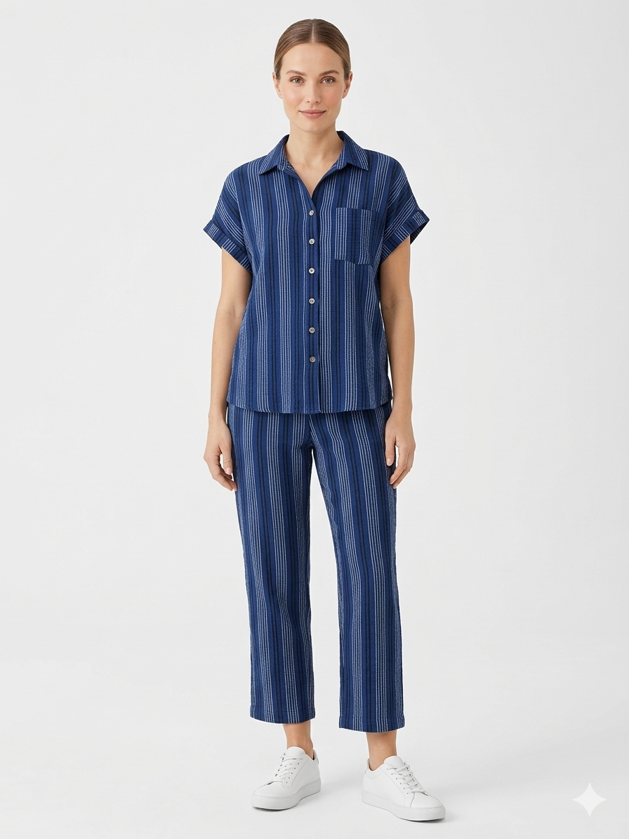 Ladies Air Flow Fashion Top with Pant Set 2 Blue Print - Liz & Lilli