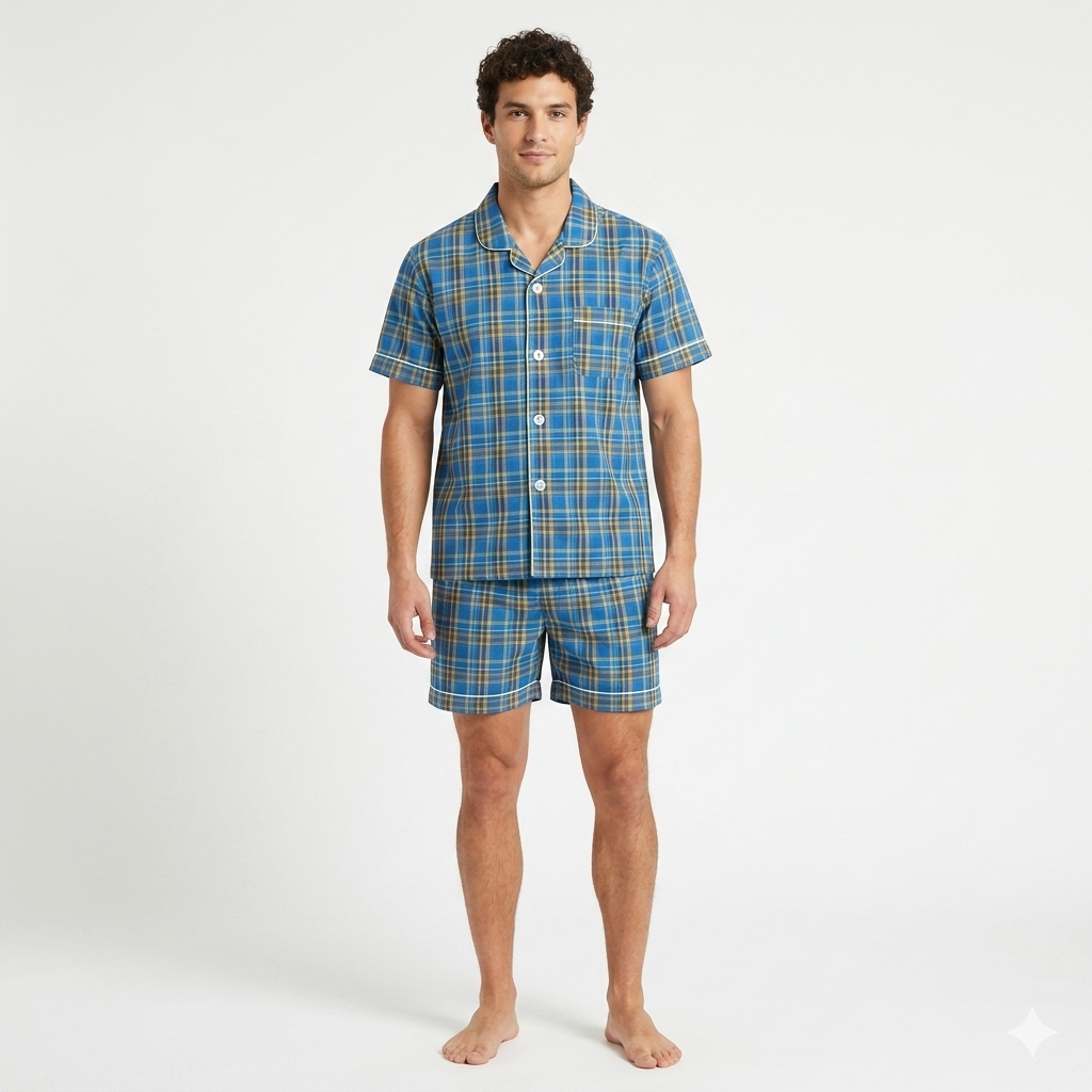 Men´s Pajama Short Sleeve w/ short pant Blue/Yellow Multicolor