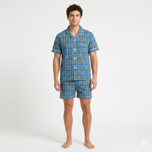 Men´s Pajama Short Sleeve w/ short pant Blue/Yellow Multicolor