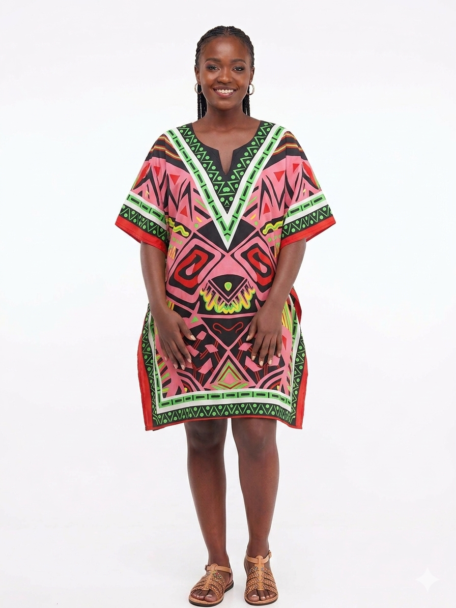 Kaftan Short Pink Print  - Etnia Negra