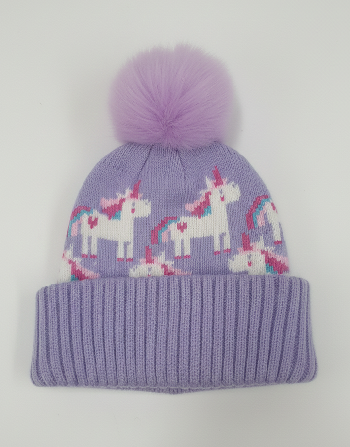 TODDLER GIRLS UNICORN CUFF HAT PURPLE