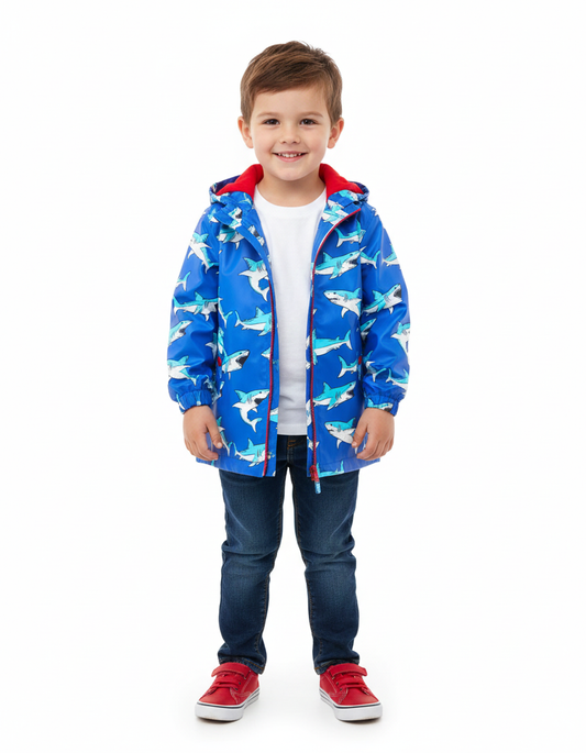 Shark Print Rain Jacket Royal Blue