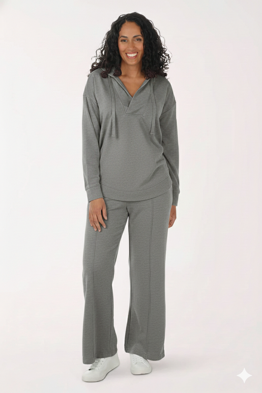 Pintuck French Terry Wide Leg Pant Heather Grey
