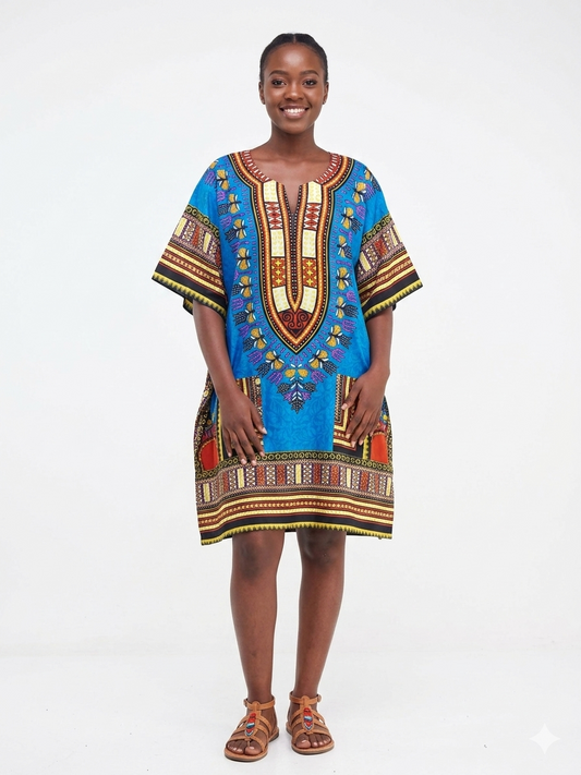 Kaftan Short Blue Print  - Etnia Negra