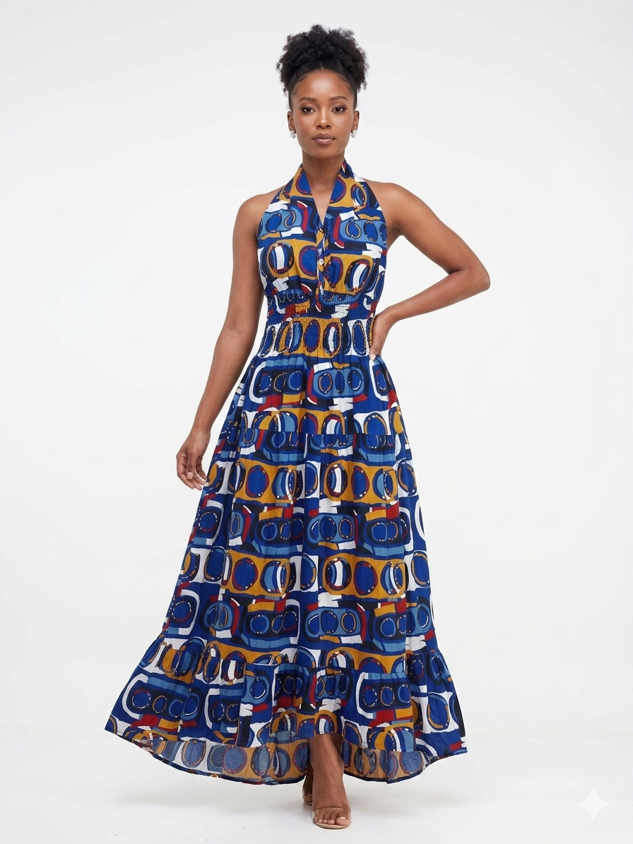 African Blue Print Dress Buttons - Etnia Negra
