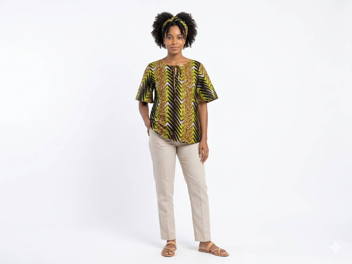 Camisa Dama Verde Claro-Mostaza-Negro (Etnia Negra)