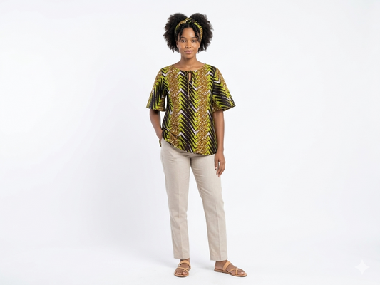 Camisa Dama Verde Claro-Mostaza-Negro (Etnia Negra)