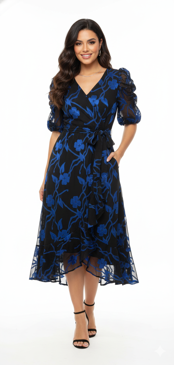 Floral Belted Wrap Midi Dress - Kensie