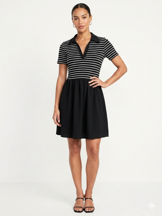 Dress Collared Short Sleeve Two Black