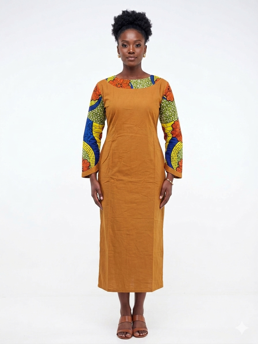 Dress Mustard Print Women - Etnia Negra
