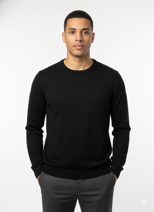 Long-sleeved knitted T-shirt Black - Luigi Baretta