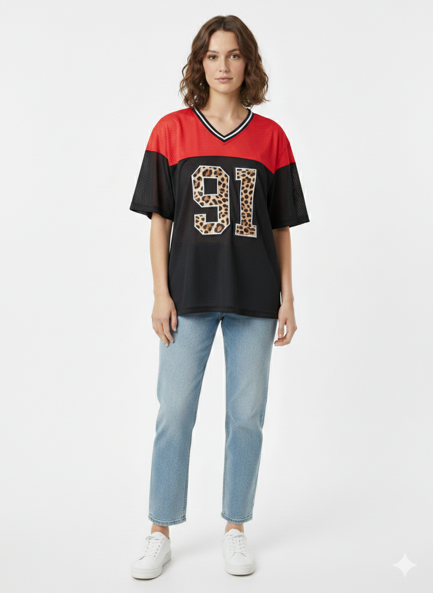 Cheetah v Neck Jersey Black