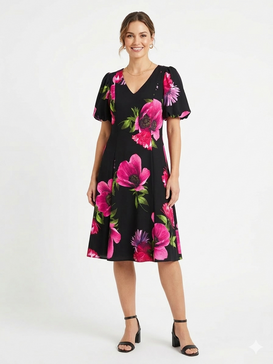 Dress Sleeveless Puff Black/Pink/Green- Shelby and Palmer