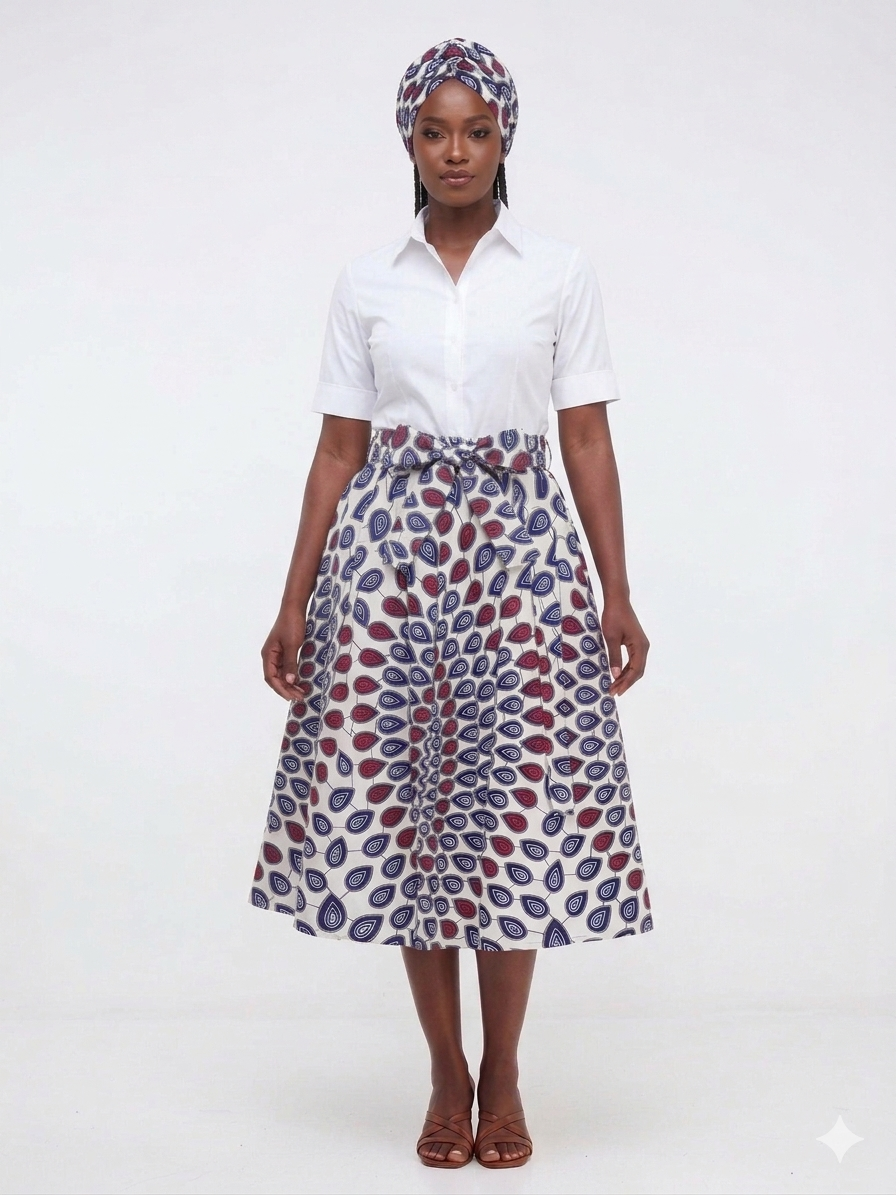 Skirt  White Print Pink-Blue -  Etnia Negra