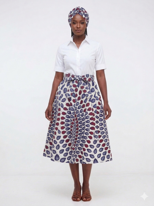 Skirt  White Print Pink-Blue -  Etnia Negra