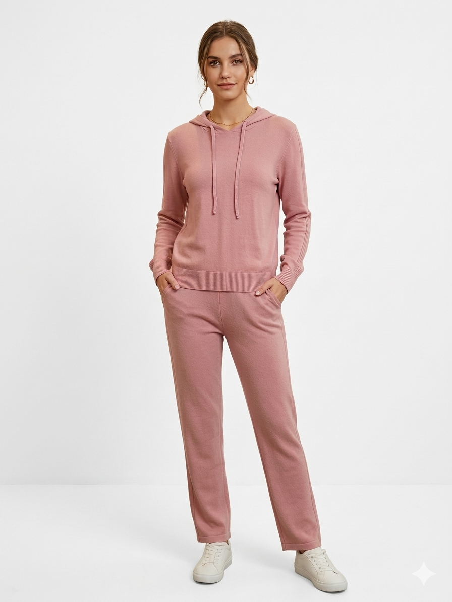 Ladies Stripe Sweater V Neck Top with Pant Set 2 Pink - Liz & Lilli