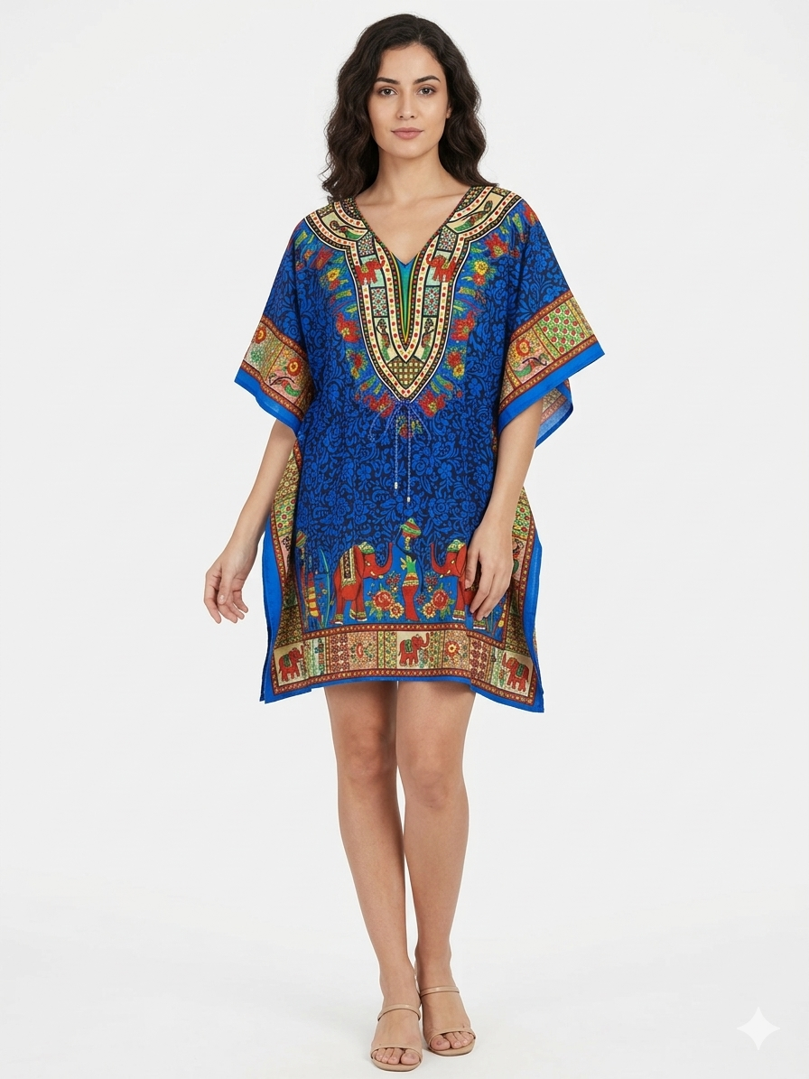 Short  Kaftan Printed Blue Elephant