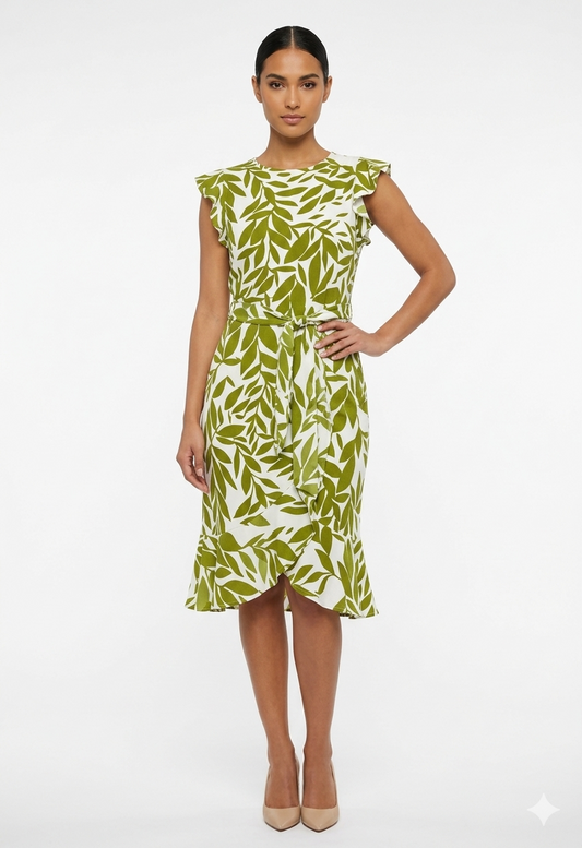 Dress Sleeve Ruffle   Leaf Cream Avocado - Shelby and Palmer