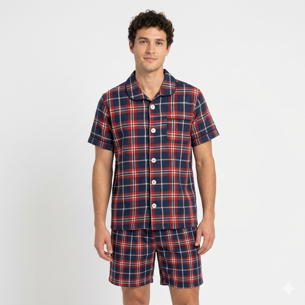 Men´s Pajama Short Sleeve w/ short pant Navy/Red Multicolor