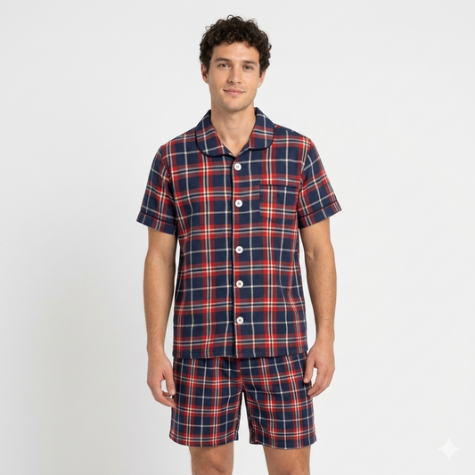 Men´s Pajama Short Sleeve w/ short pant Navy/Red Multicolor