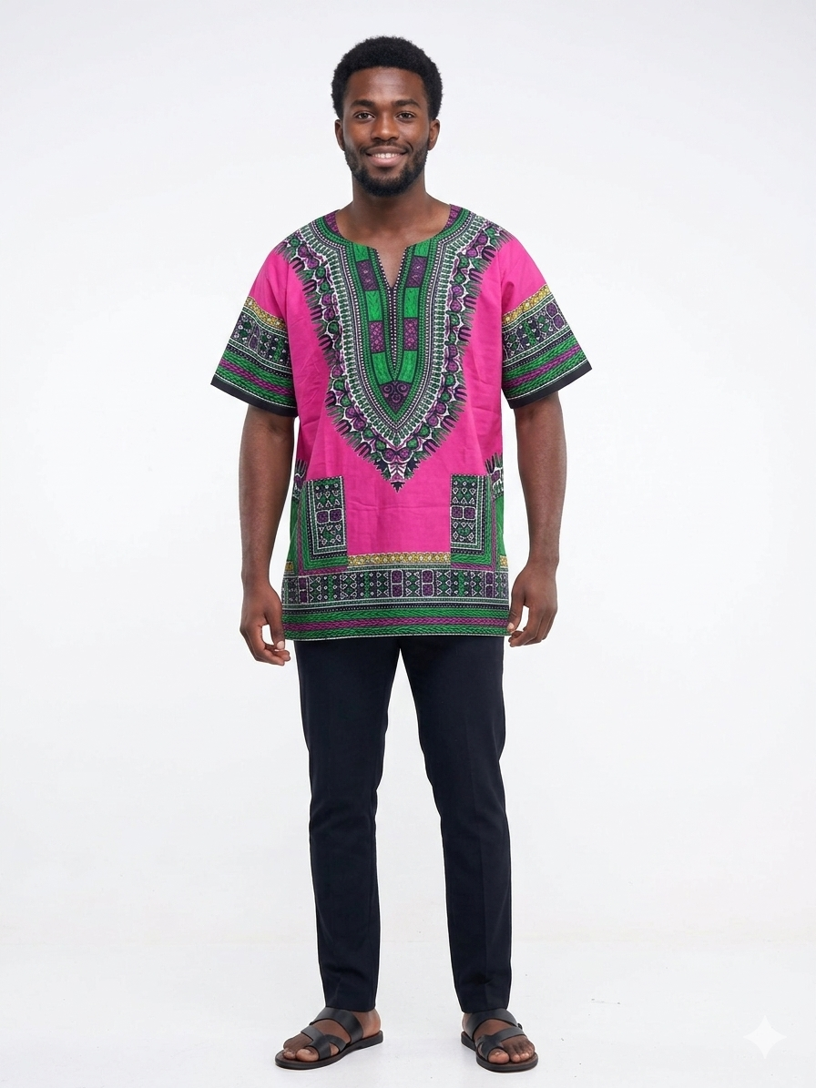 Men Cotton Dashiki Fuchsia -Etnia Negra