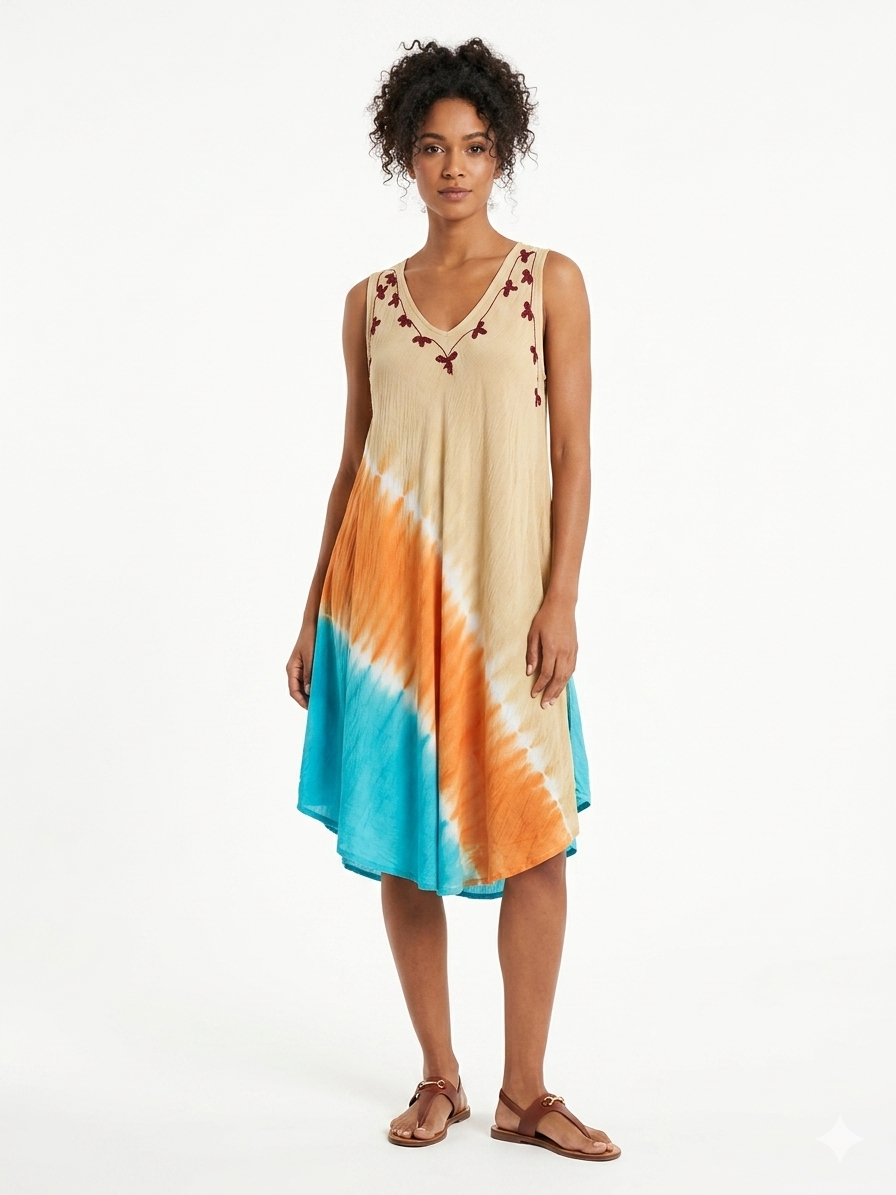 Tunic Short Beige Print  - Etnia Negra