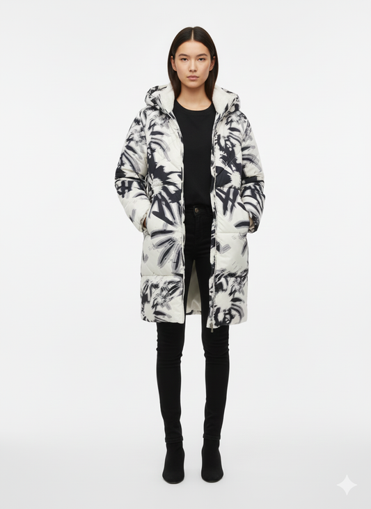 Mechanical Stretch Long Coat Blur Floral