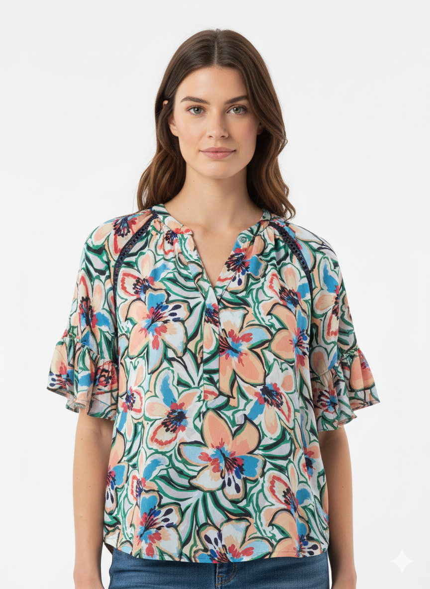 Blouse Airy Blue/Green Rose - Zac & Rachel