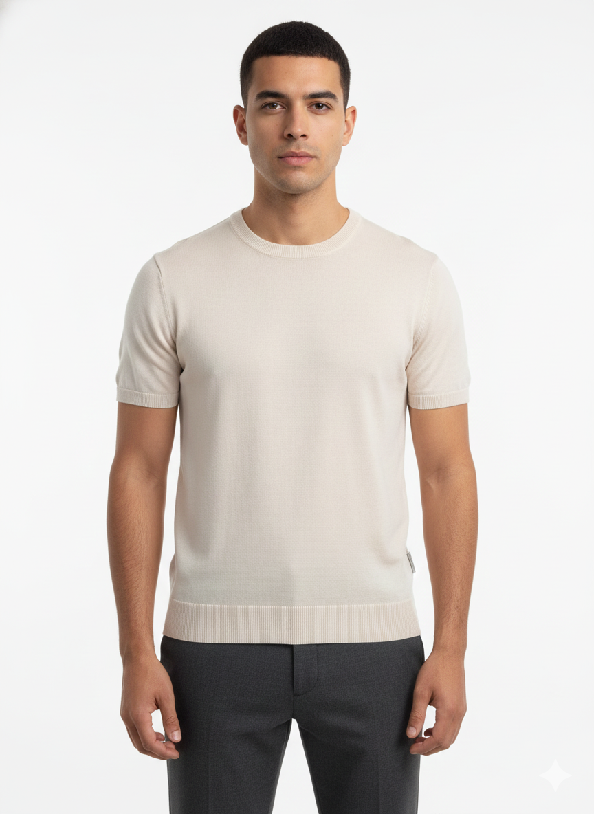 Short-sleeved knitted T-shirt Cream - Luigi Baretta