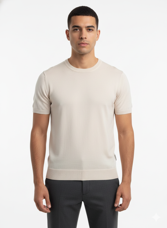 Short-sleeved knitted T-shirt Cream - Luigi Baretta
