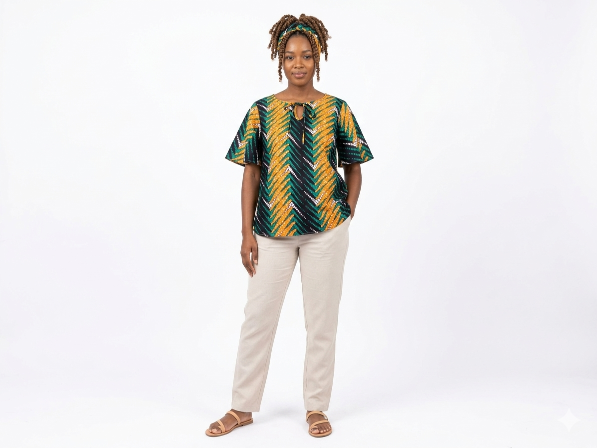Camisa Dama Verde-Naranja-Negro (Etnia Negra)