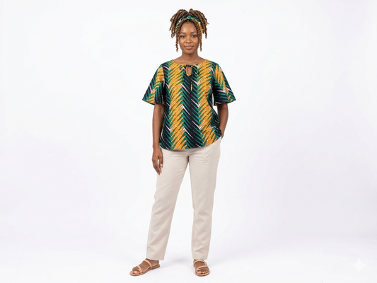 Camisa Dama Verde-Naranja-Negro (Etnia Negra)