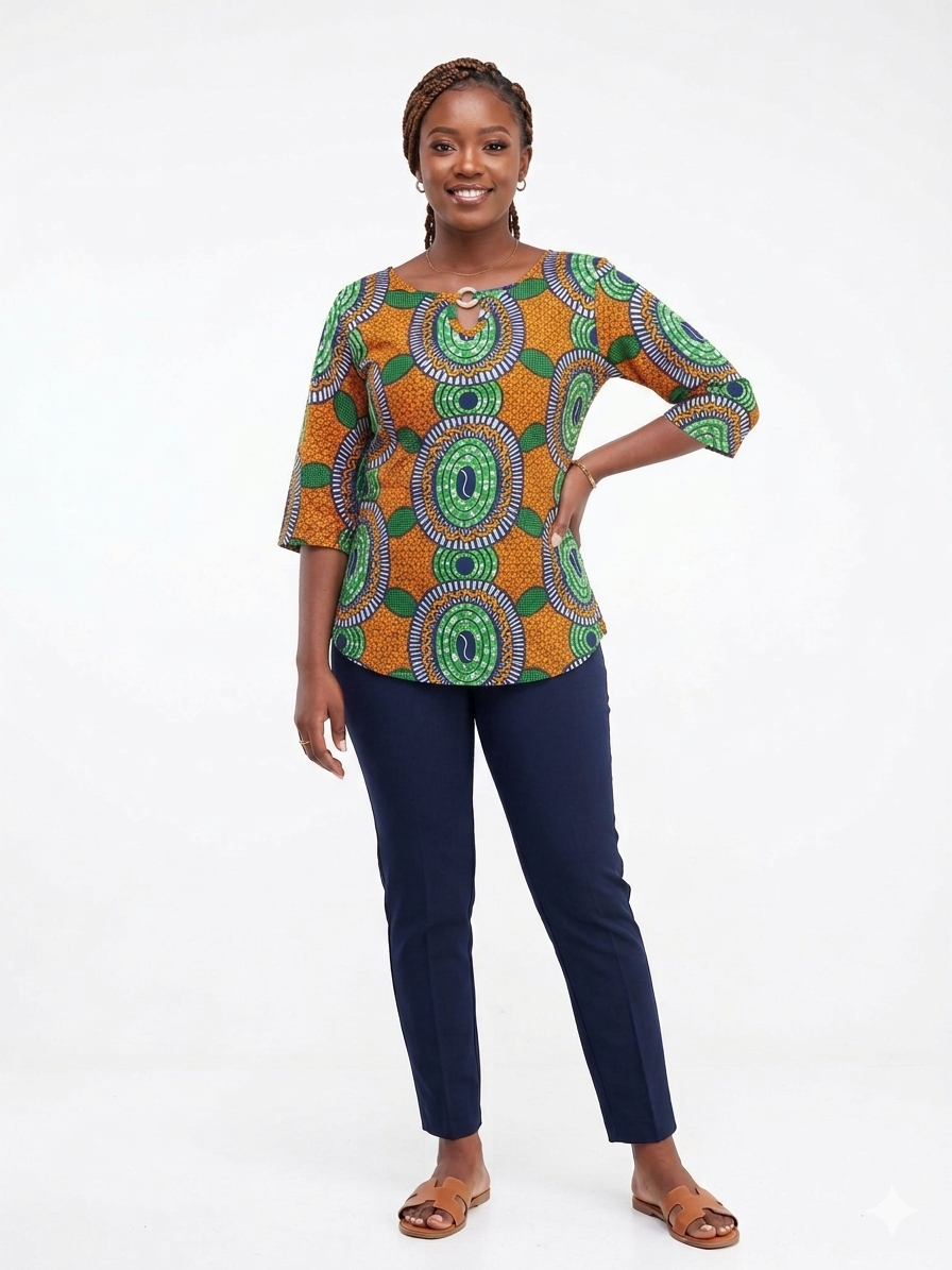 Camisa Dama Verde-Naranja Multi -  Etnia Negra
