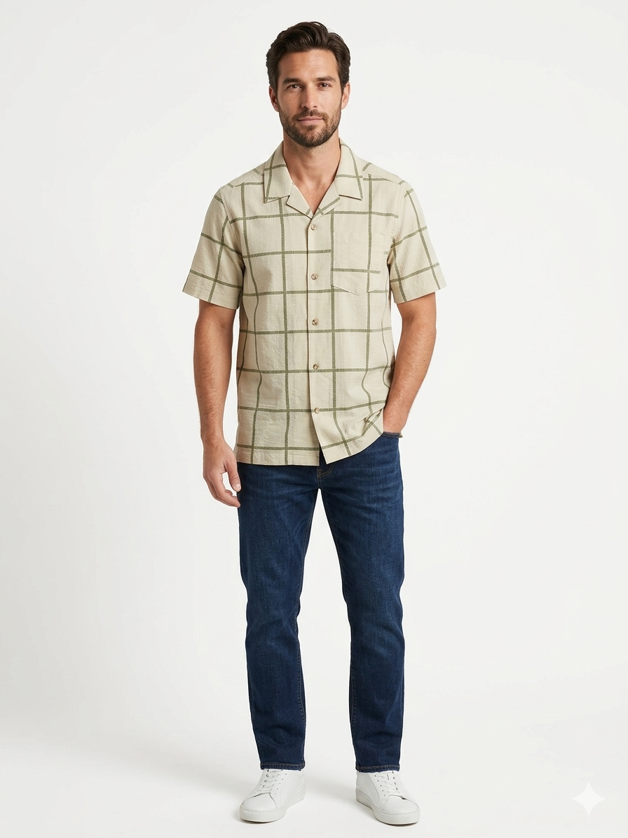 Short Sleeve UV Pocket Shirt Almond Dash Plaid