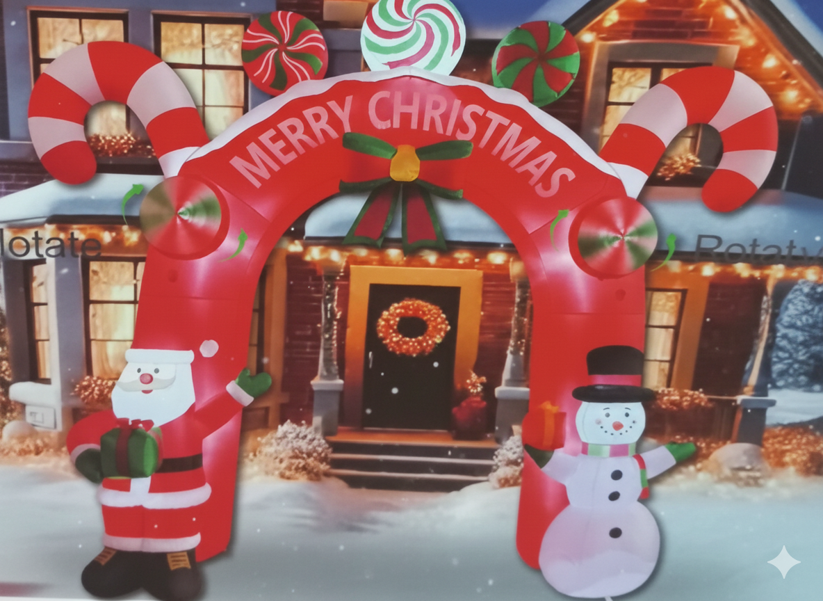 10.8FT Tall Inflatable Christmas Arch: Festive Welcome with Santa and Snowman
