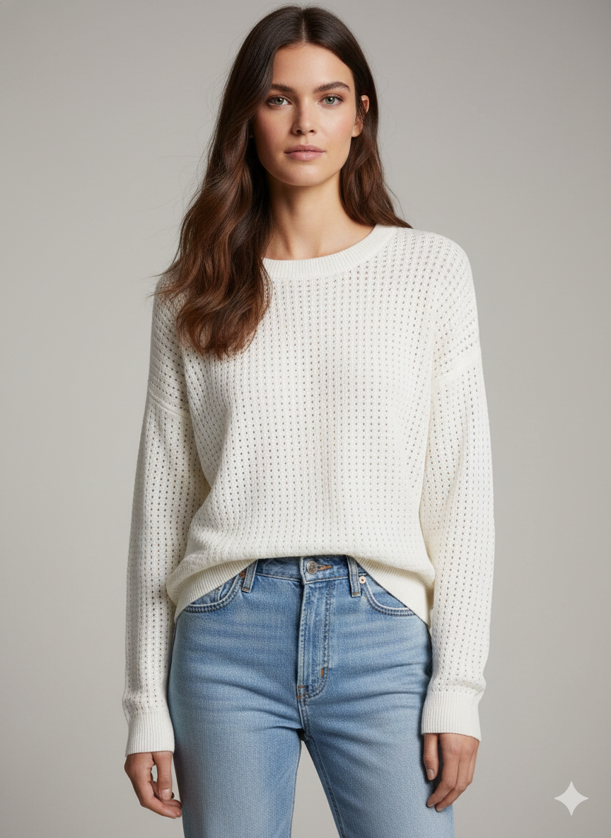 Sweater White Perforated Boxy - Ninety