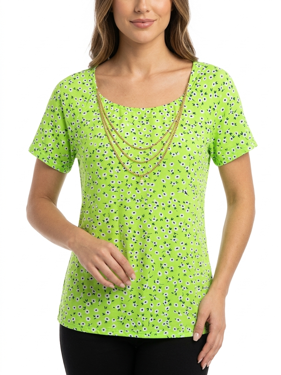 Ladies Print Tops Green Flowers