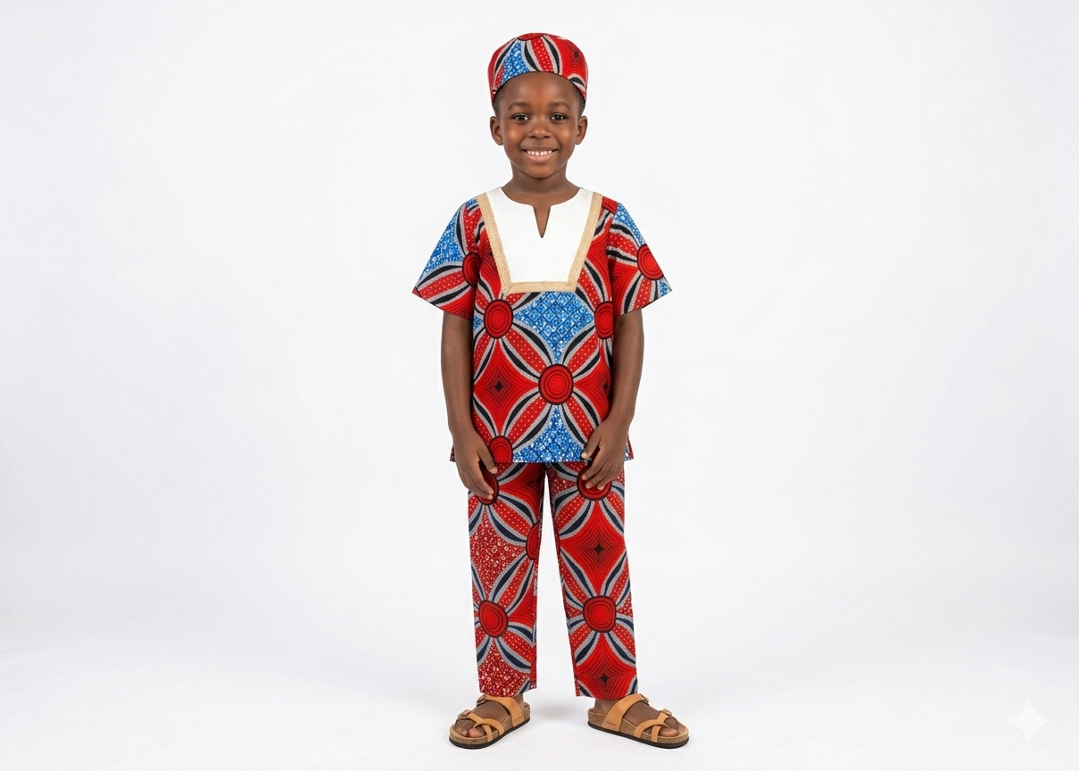Conjunto Niño Rojo-Azul-Negro-Beige (Etnia Negra)