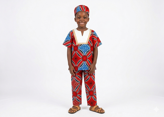 Conjunto Niño Rojo-Azul-Negro-Beige (Etnia Negra)