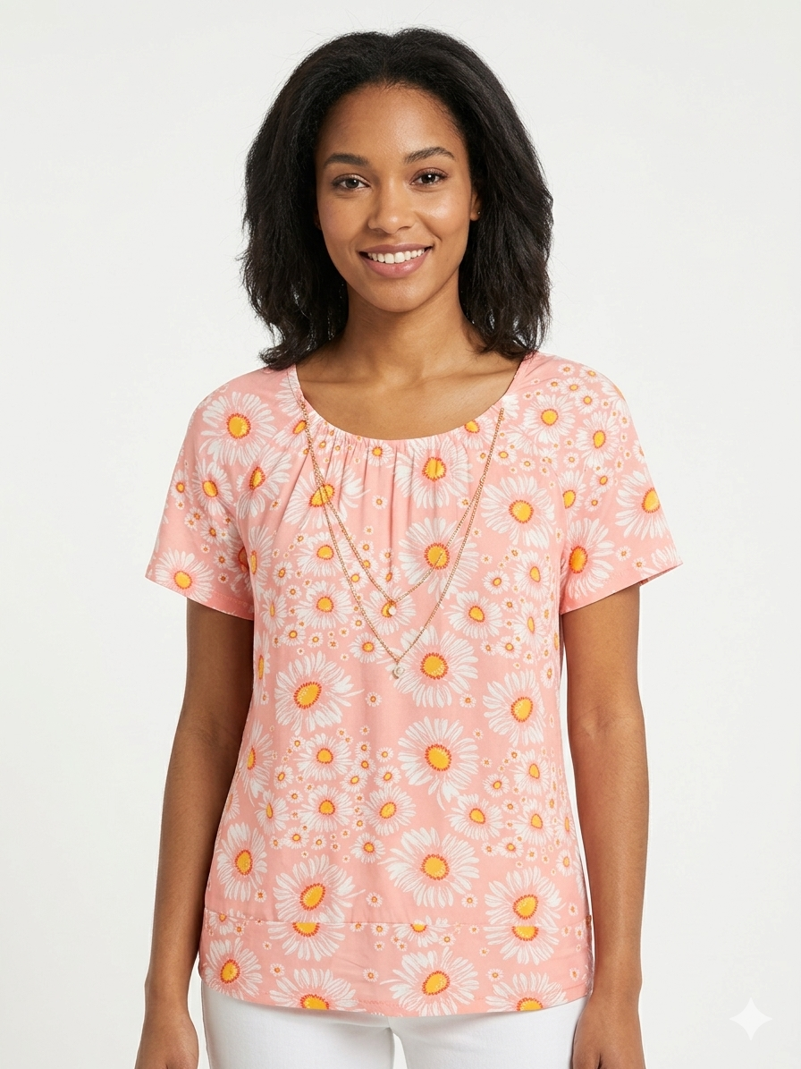 Ladies Print Tops Pink Sunflowers