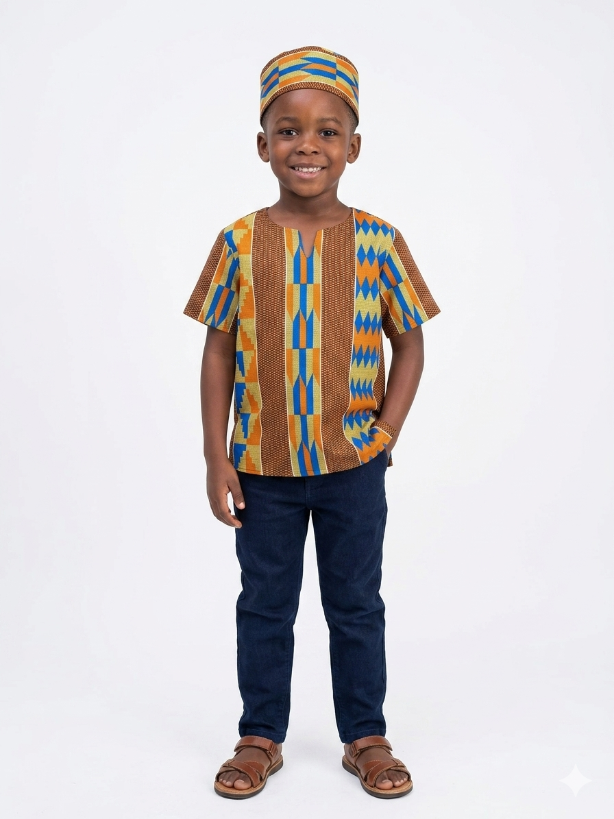 Camisa Niño Chocolate-Azul-Naranja - Etnia Negra