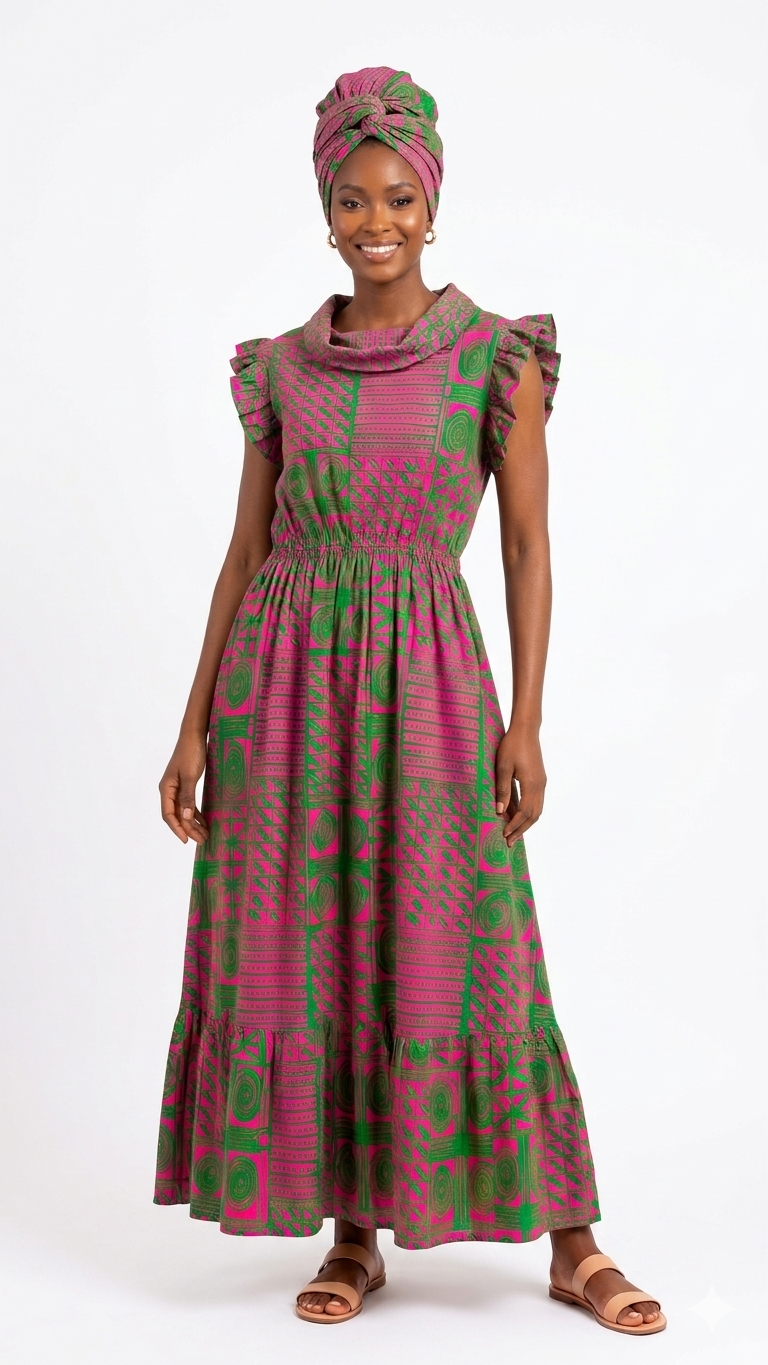 Dress Fuchsia-Green Print Women - Etnia Negra