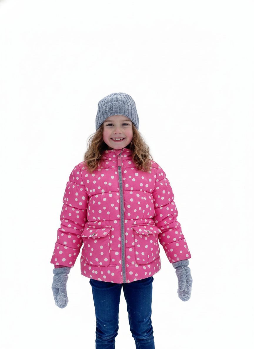 Dot Print Puffer Hot Pink