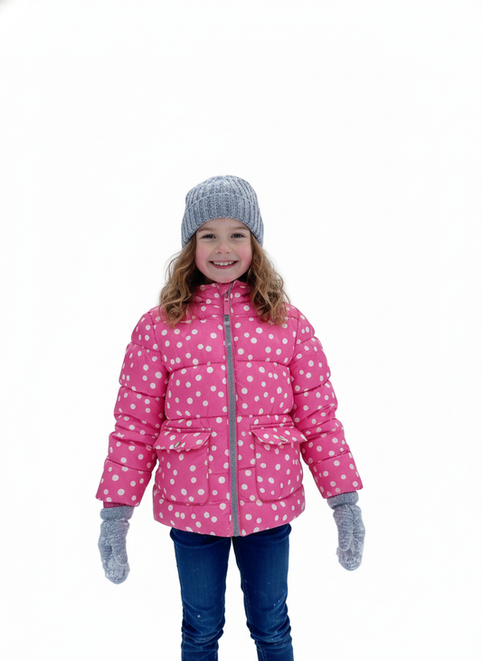 Dot Print Puffer Hot Pink