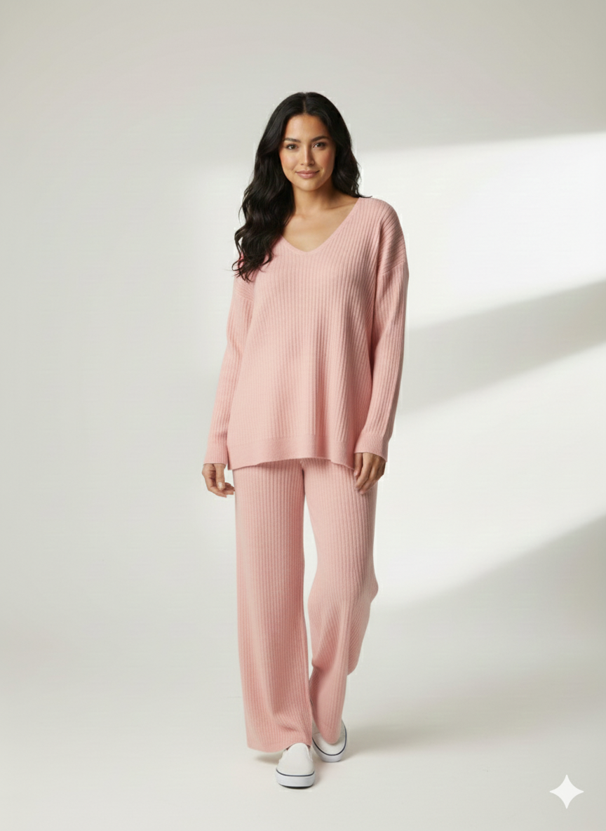 Ladies Solid Sweater Hooded Top with Pant  Set 2 Pink - Liz & Lilli